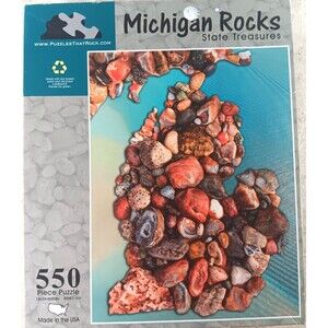 Michigan Rocks State Treasures 550 Piece Jigsaw Puzzle with Poster